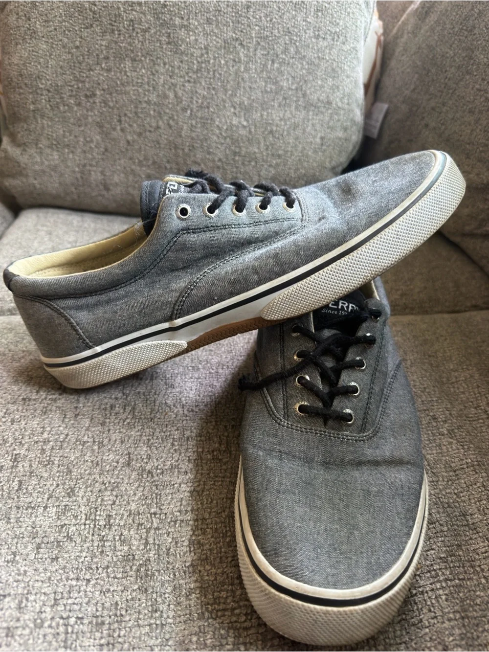 Sperry Men's Gray Canvas Lace-Up Boat Sneakers